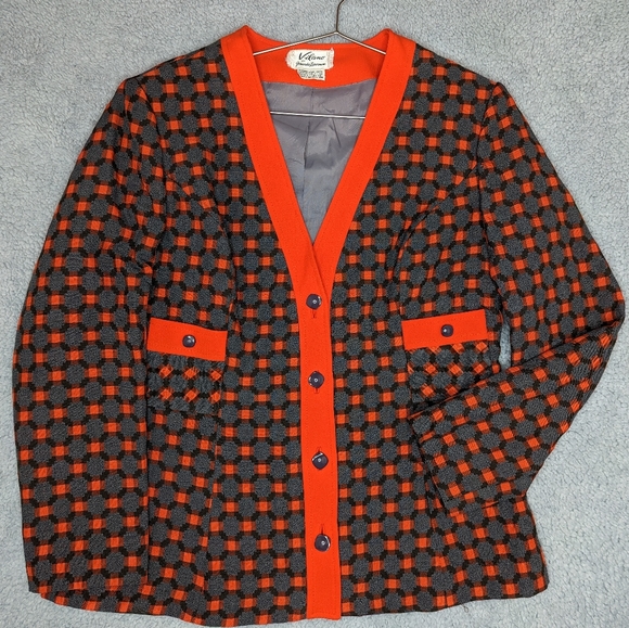 Vintage Jackets & Blazers - Vintage Retro Patterned Orange Blazer Vilano by Gerardo Livornese Women's Large